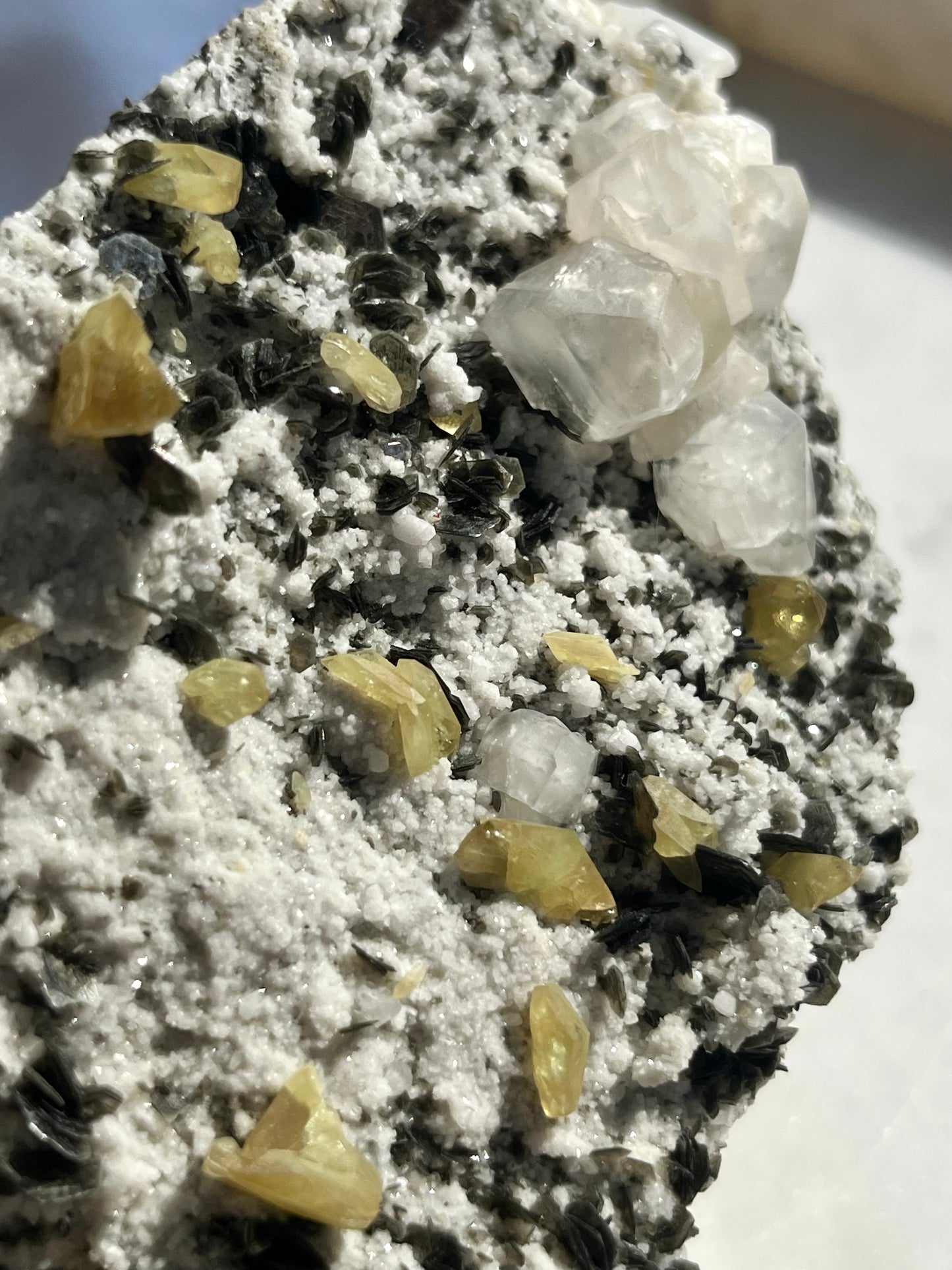 "Atlas" Titanite, Calcite & Silver Mica Specimen on Feldspar Matrix #4
