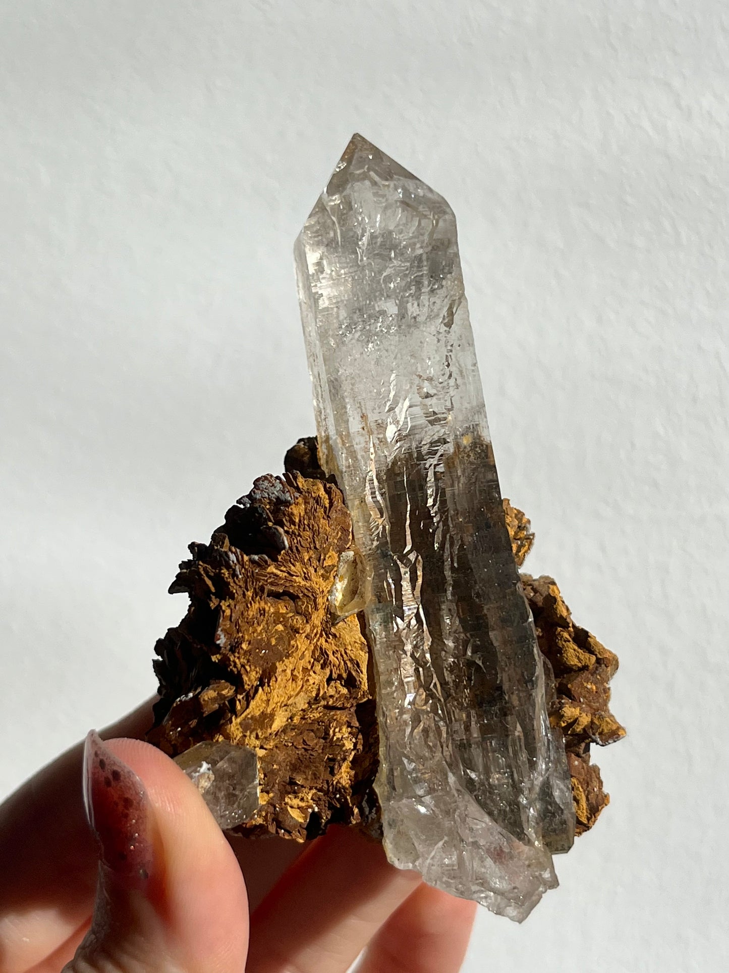 Water Clear Self-Healed Himalayan Smokey Quartz Point in Siderite Rosette #5