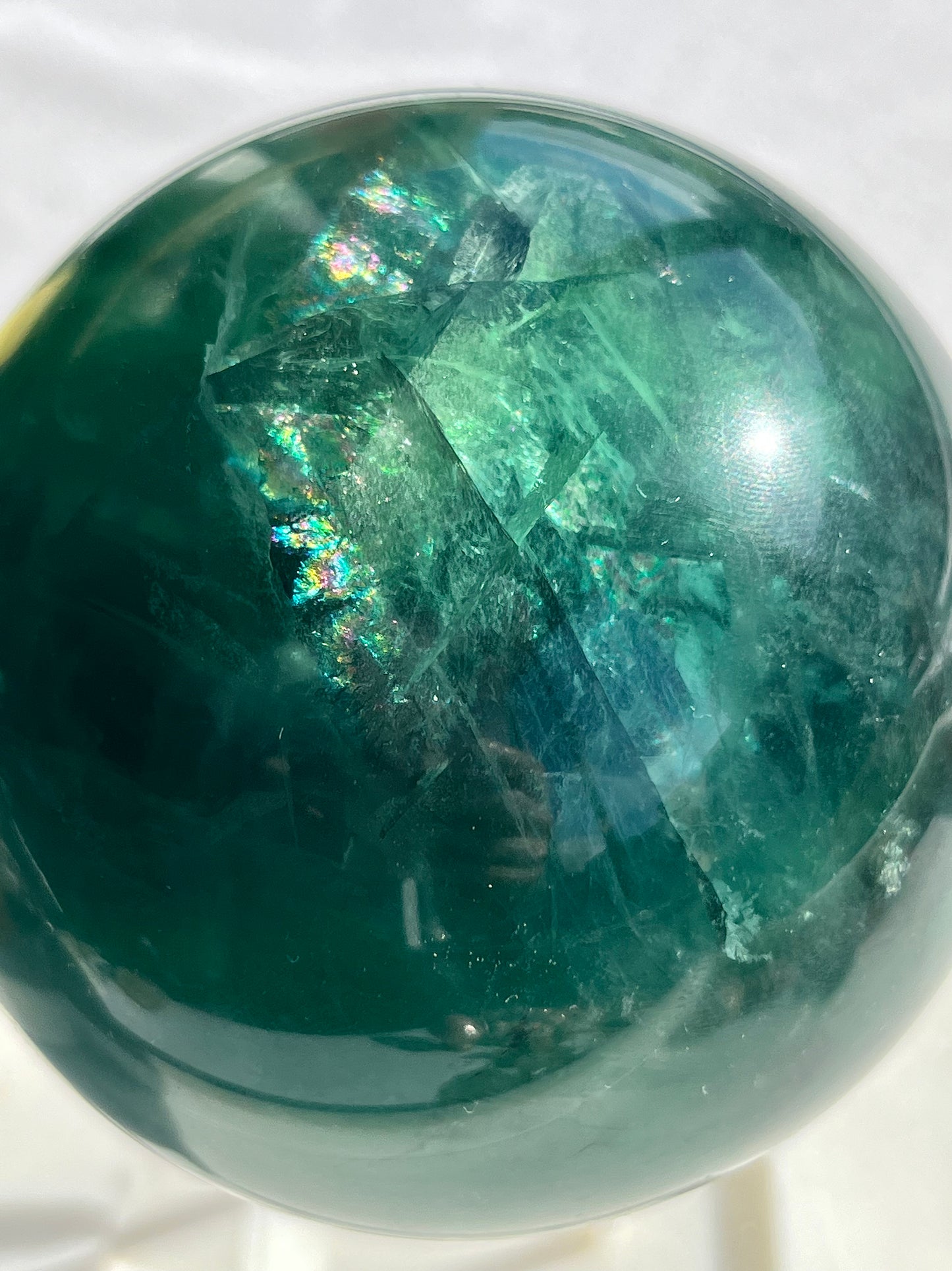 900g Green Fluorite Sphere w/Rainbow Inclusions