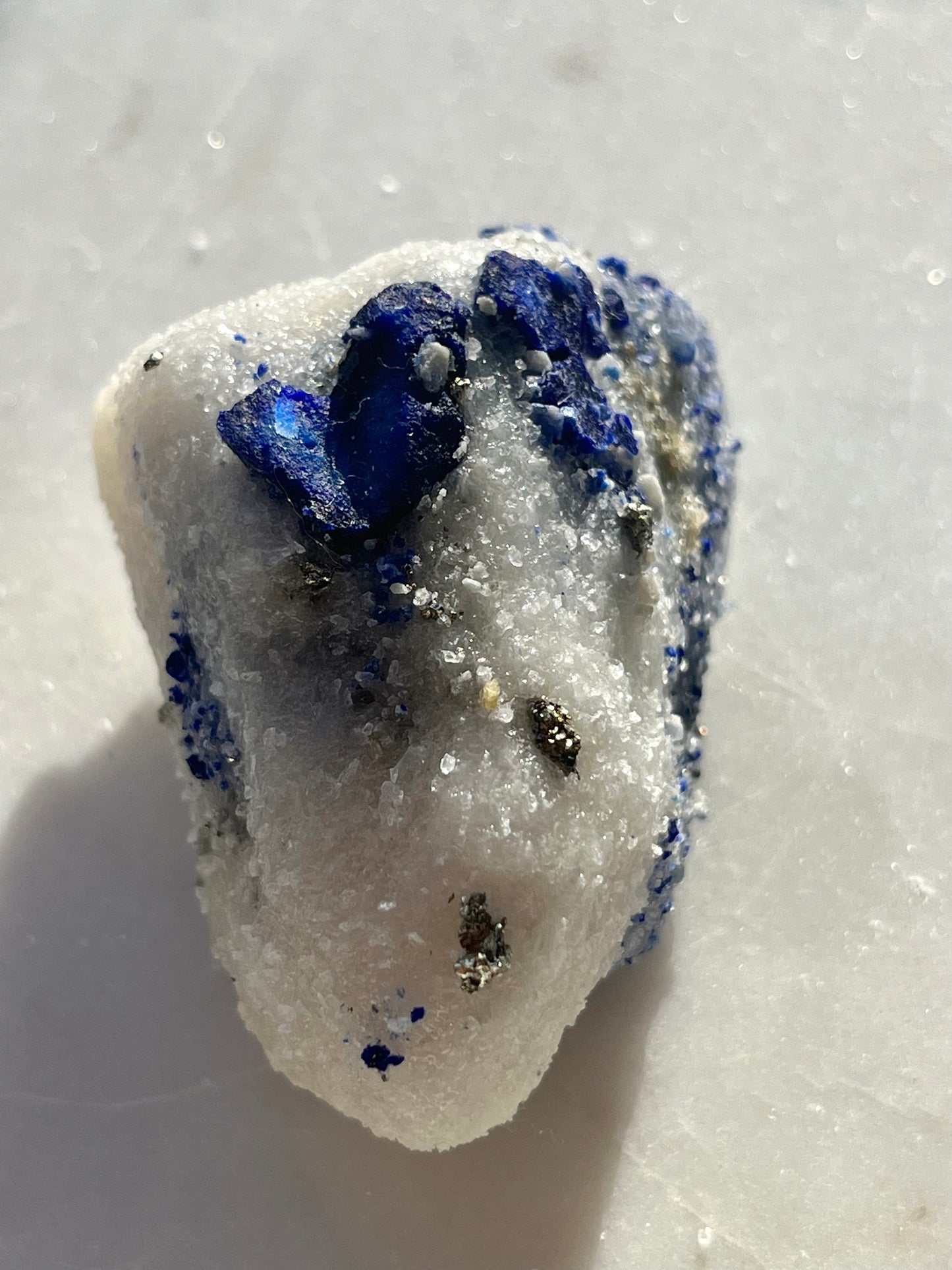“Vessel” Lazurite, Calcite & Pyrite Specimen on Marble #24