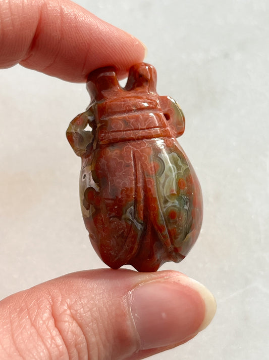 Jelly Orbicular Jasper Beetle Carving #3 _ Priestess Crystals