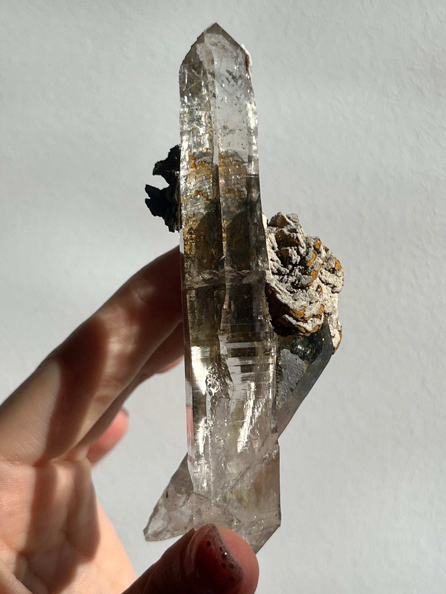 Water Clear Self-Healed Himalayan Smokey Quartz Point in Siderite Rosette #4