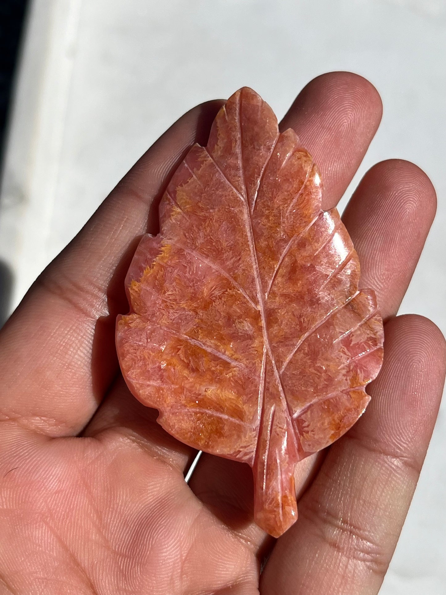 Rhodochrosite Autumn Leaf Carving #2