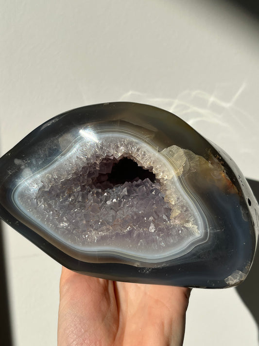 Natural Madagascan Amethyst Agate Geode w/Translucent Moss & Dendritic Inclusions