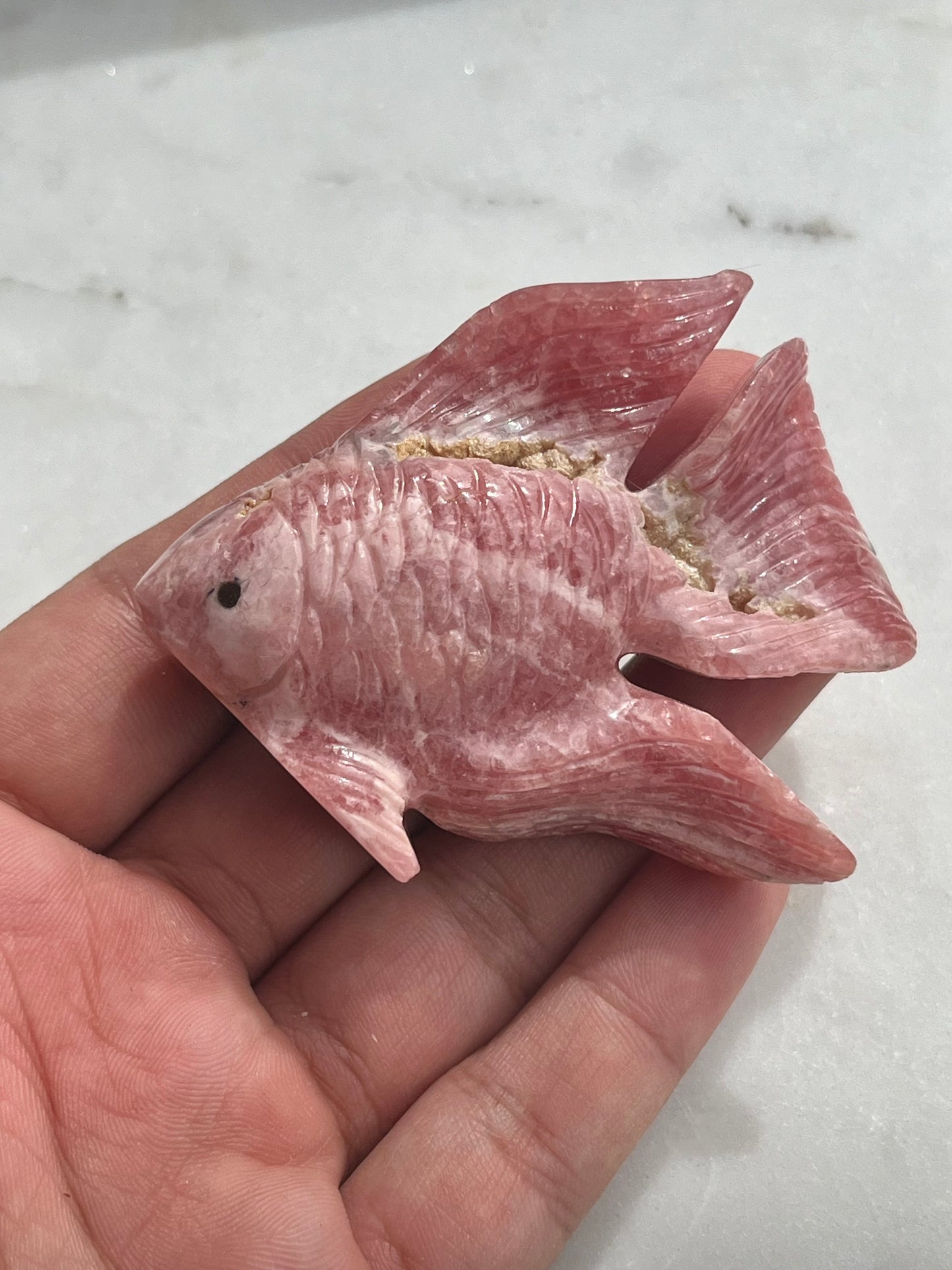 “Doris” Gemmy Rhodochrosite Betta Fish Carving