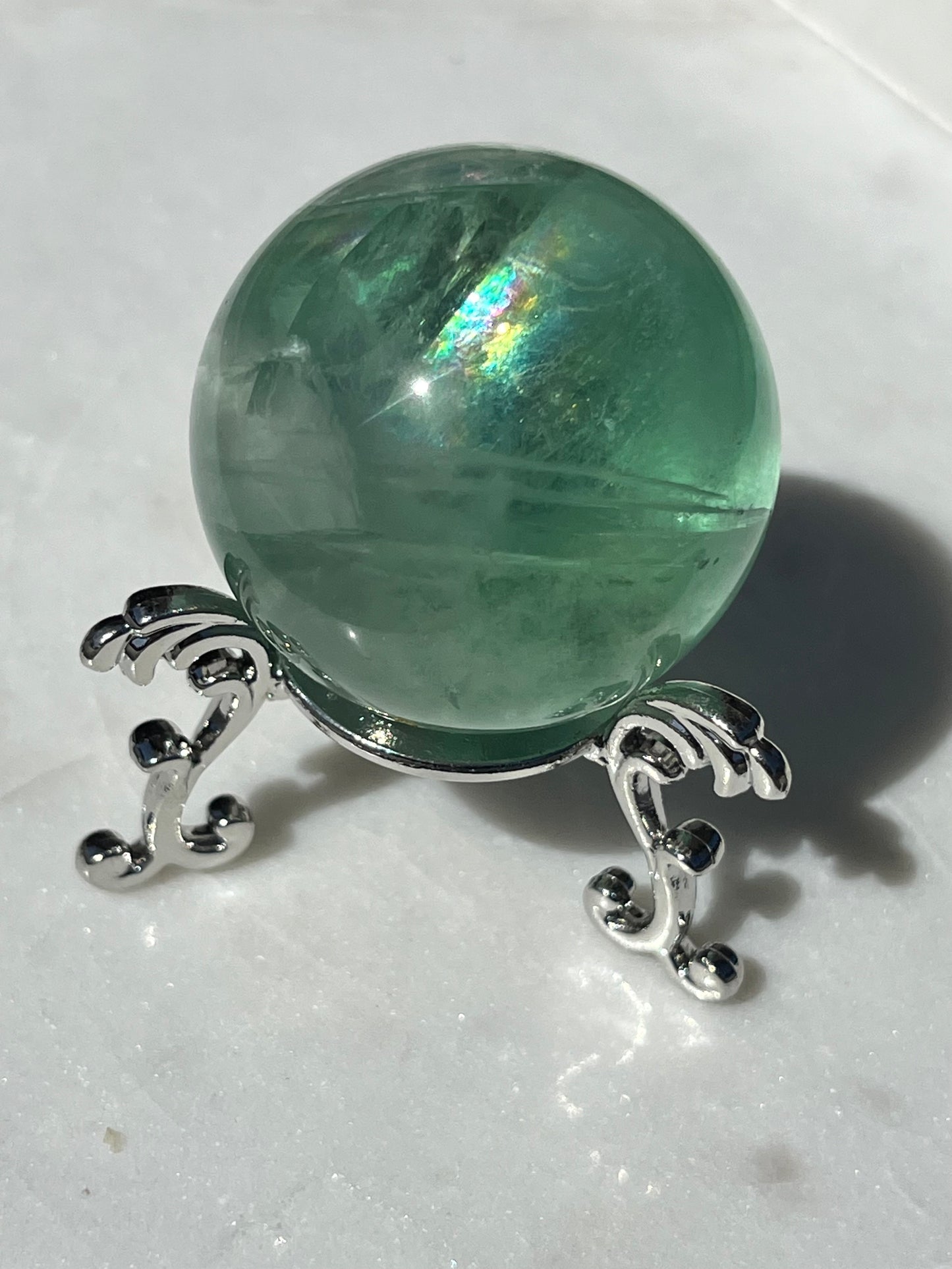 Green Fluorite Sphere w/Rainbow Flash #3