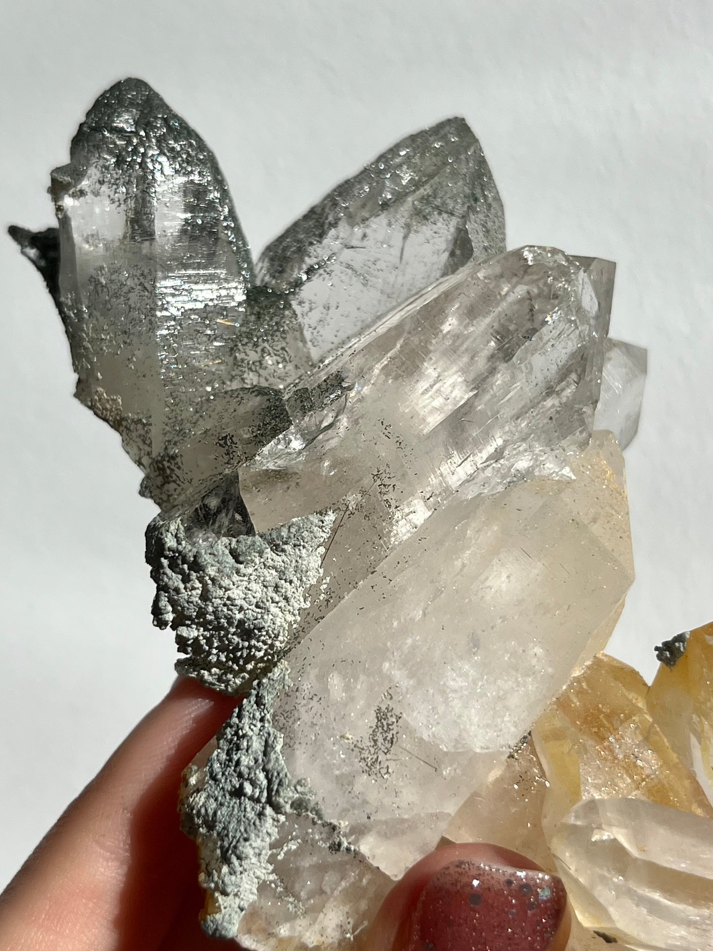 Chlorite Himalayan Quartz Cluster w/Golden Healer, Rutile & Sparkly Anatase Inclusions #7