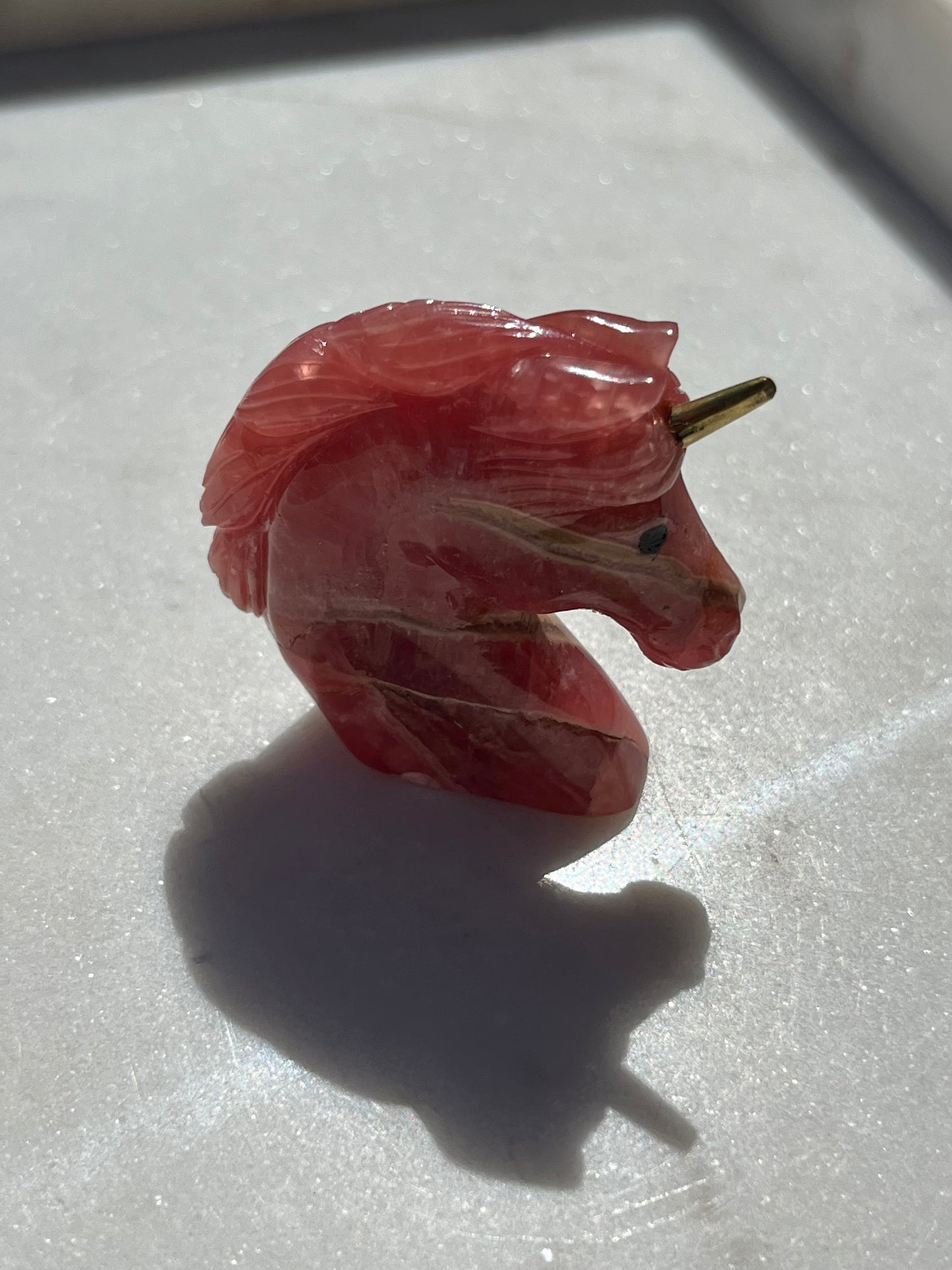 ‘Luna’ Gemmy Rhodochrosite Unicorn w/Brass Horn