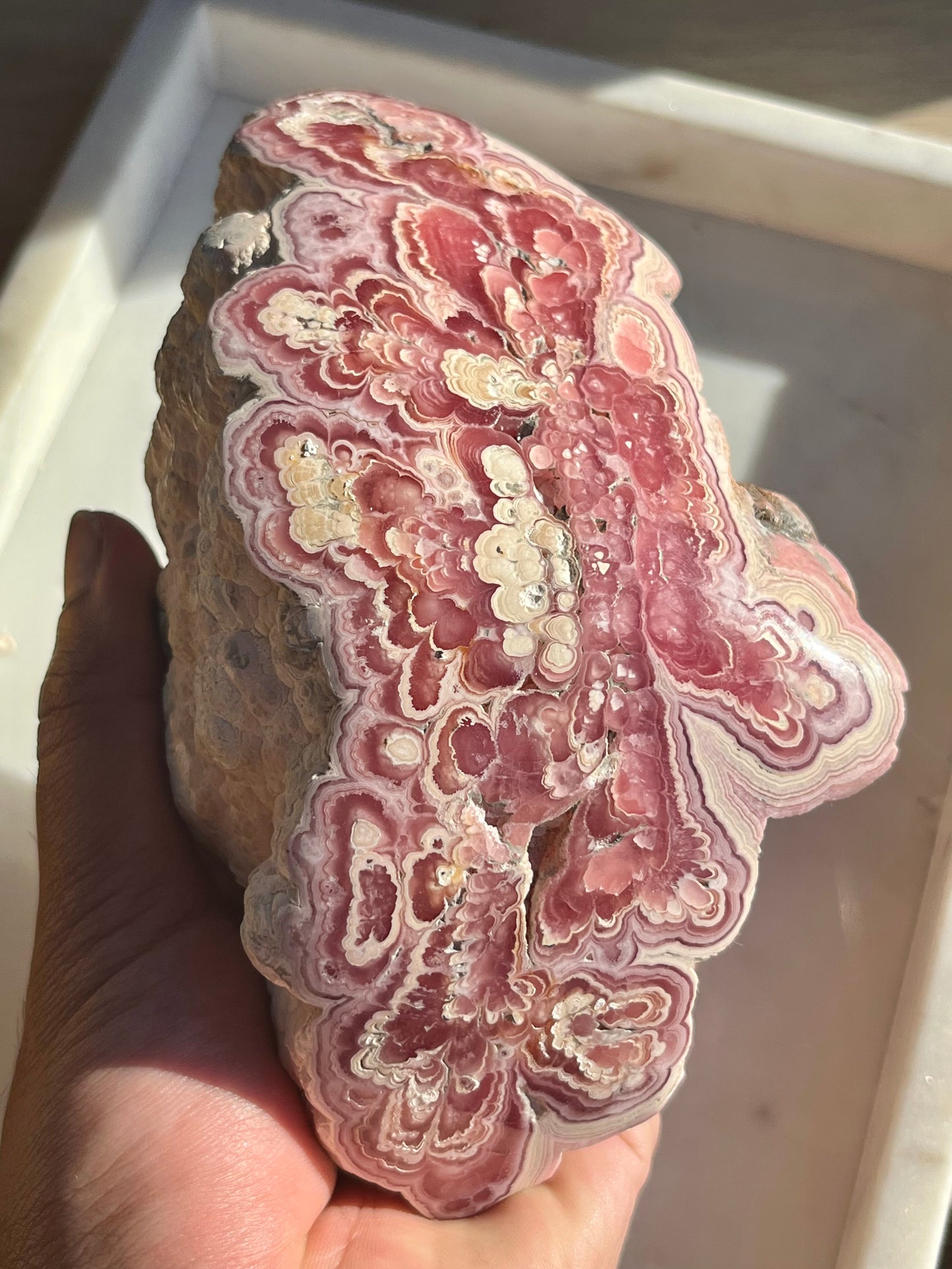 Half Polished Botryoidal Floral Pattern Rhodochrosite Freeform #12