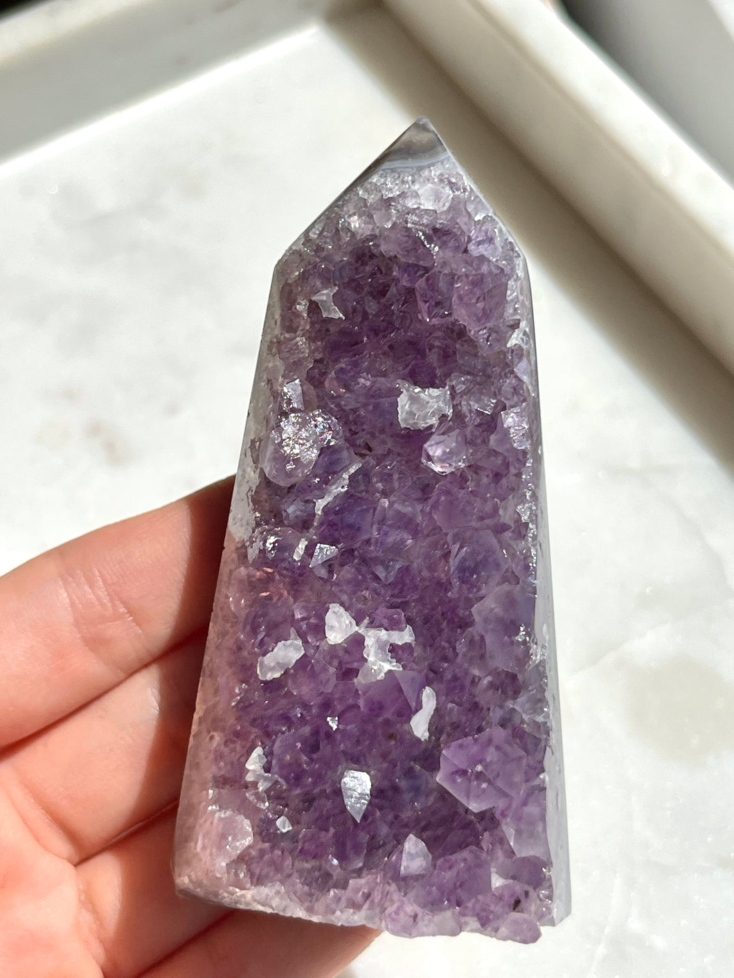Uruguayan Amethyst Cluster Tower w/Blue Banded Agate & Calcite