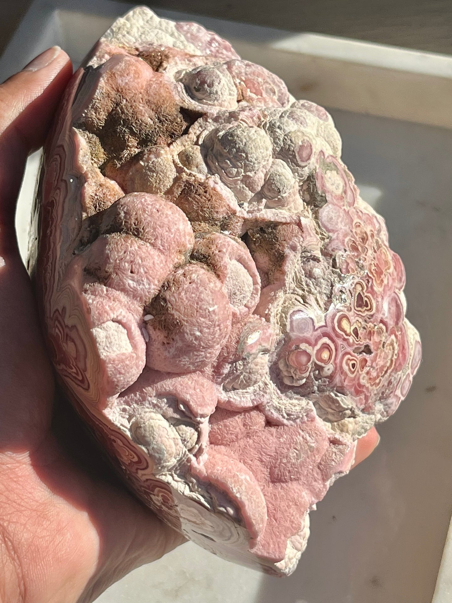 Half Polished Botryoidal Floral Pattern Rhodochrosite Freeform #12