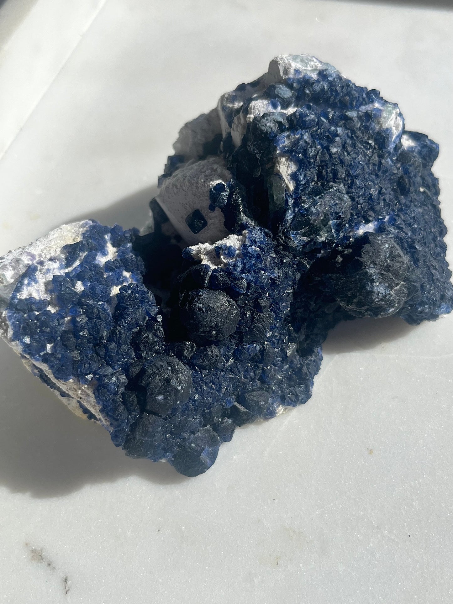 Blueberry Fluorite Specimen w/Candle Quartz #1