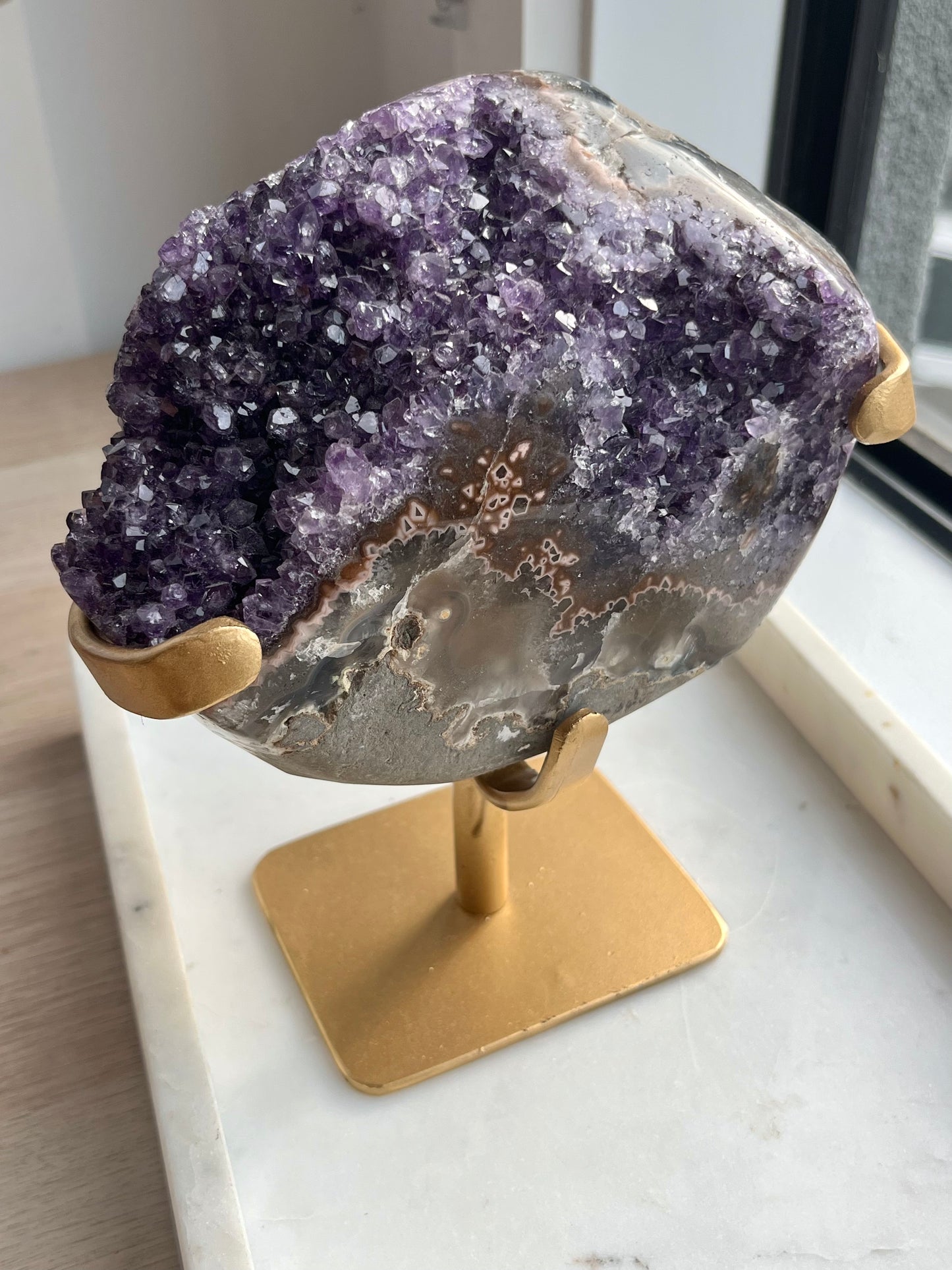 Opulent Amethyst Geode on Gold Stand