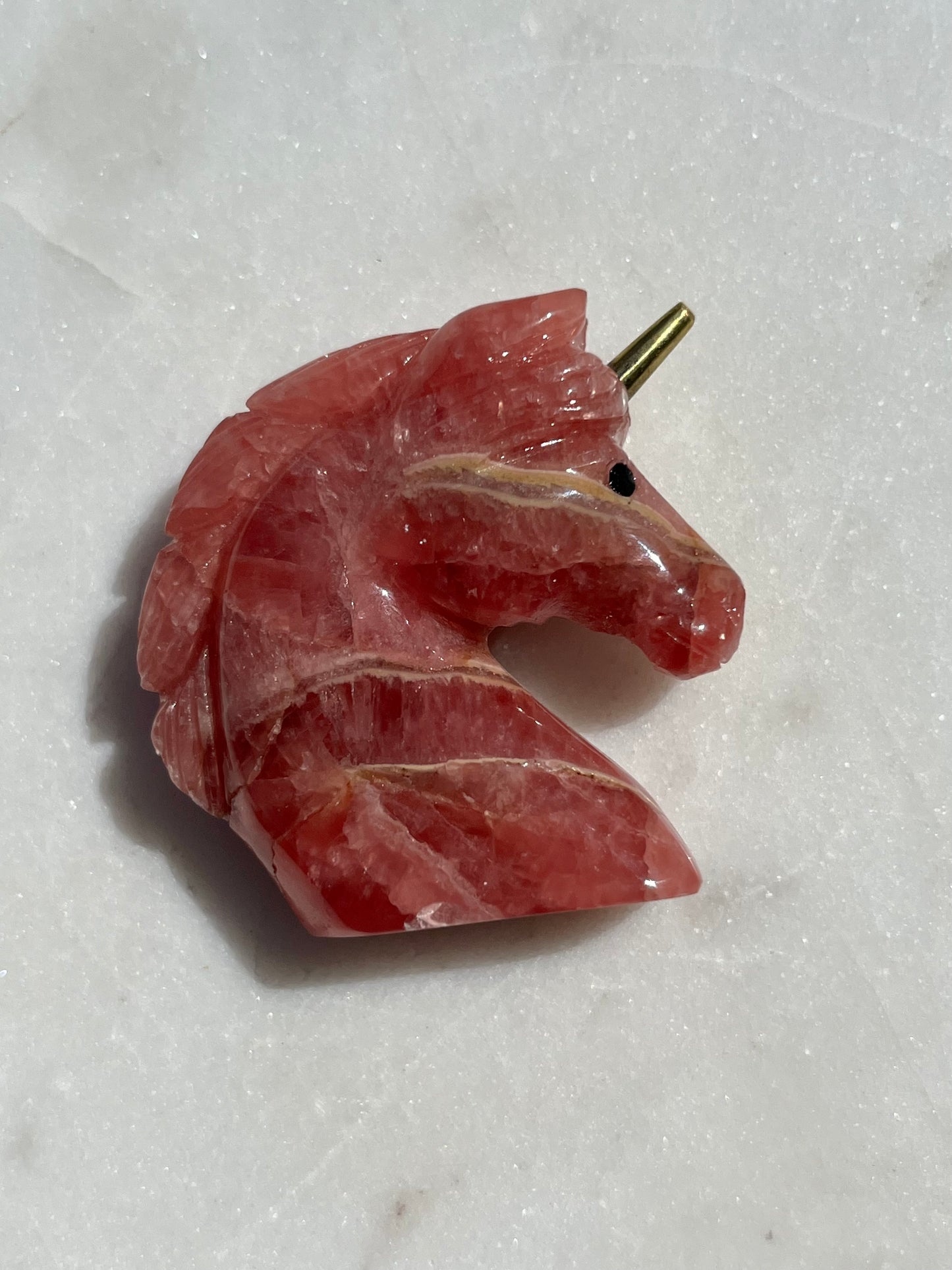 ‘Luna’ Gemmy Rhodochrosite Unicorn w/Brass Horn