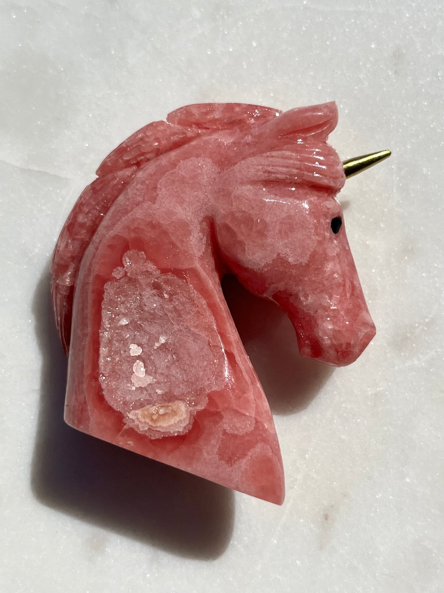 ‘Stellar’ Gemmy Rhodochrosite Unicorn w/Brass Horn