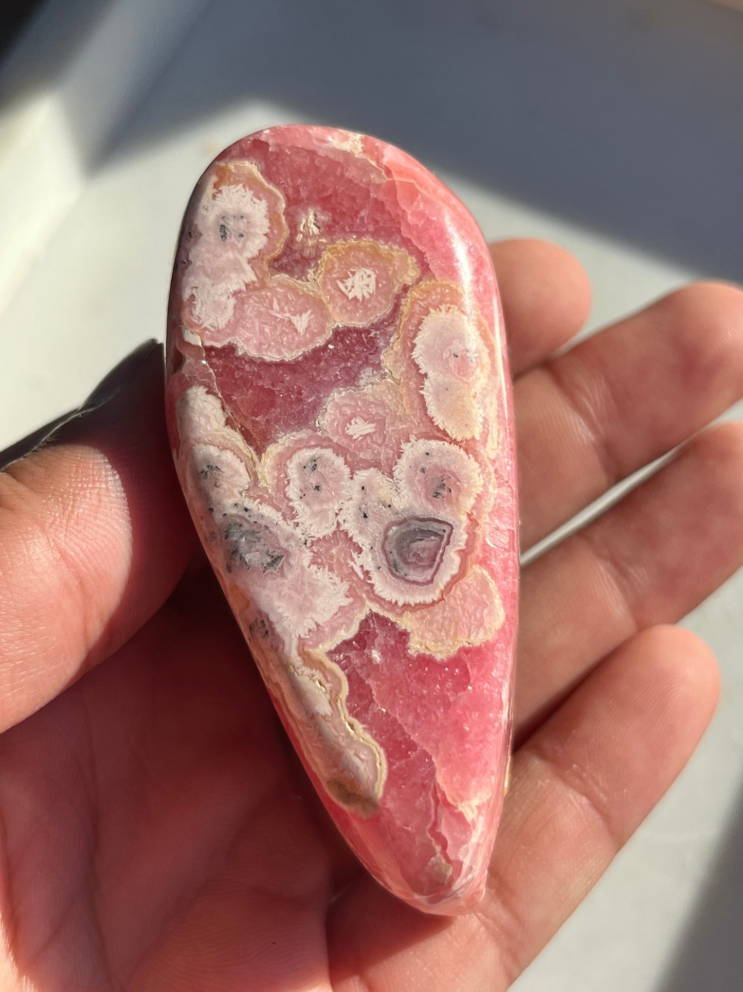 Gemmy Rhodochrosite Freeform w/Pyrite Inclusions #17