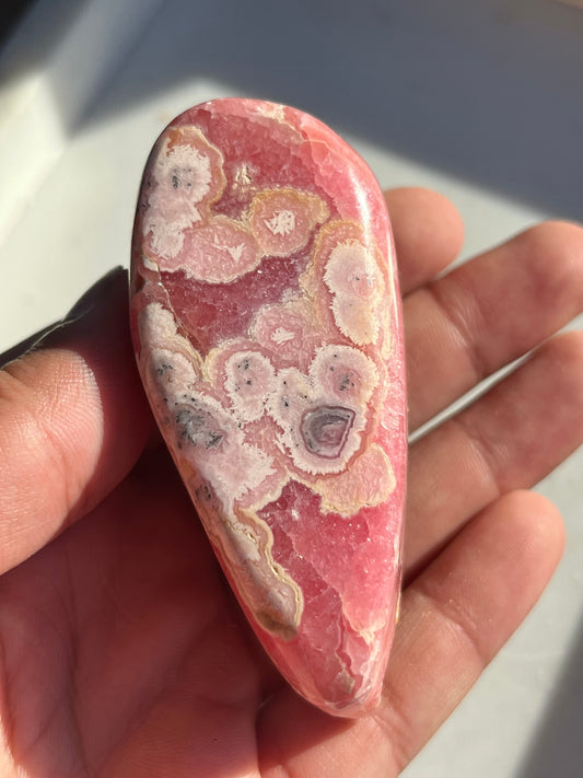 Gemmy Rhodochrosite Freeform w/Pyrite Inclusions #17