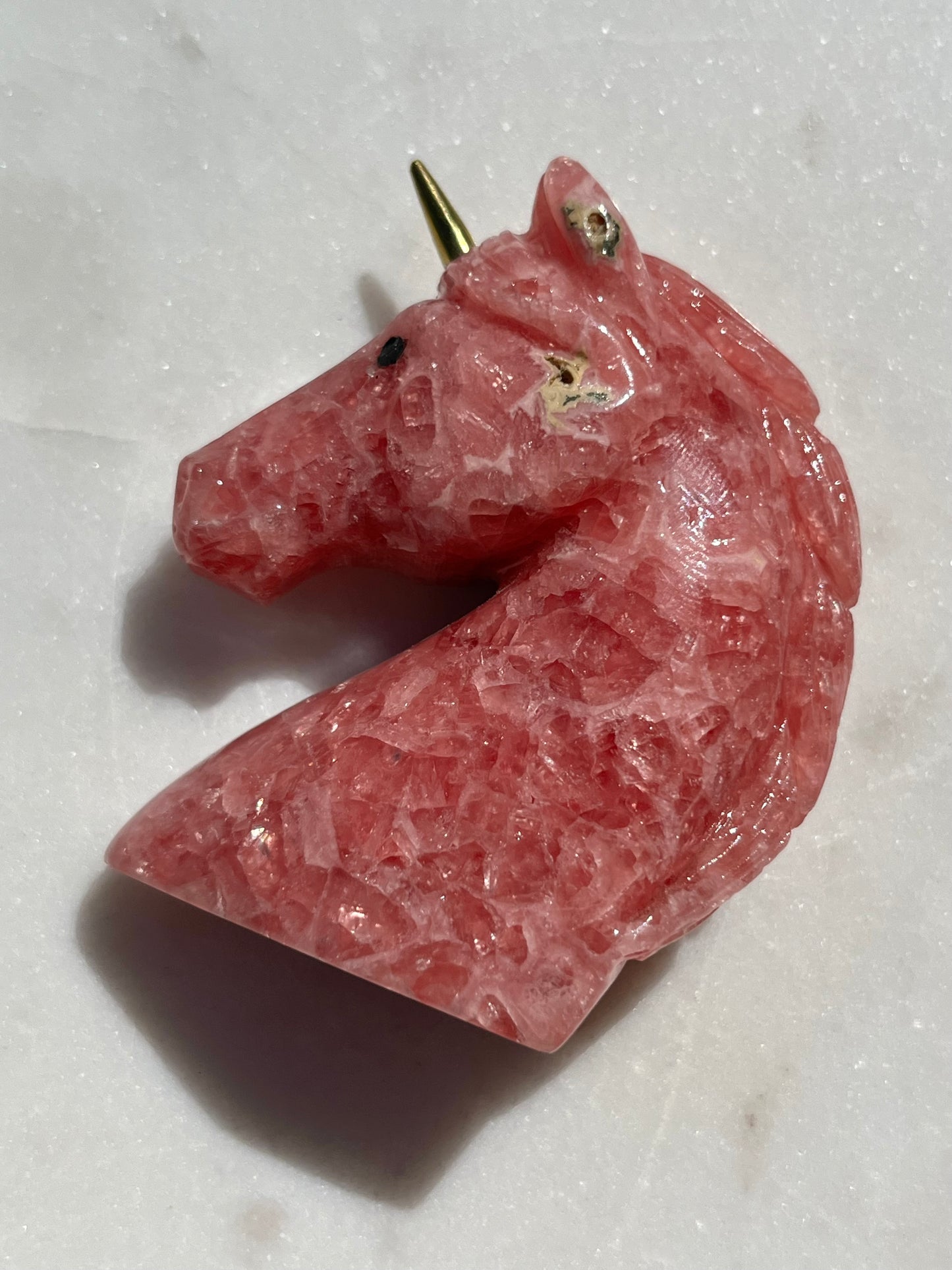 ‘Stellar’ Gemmy Rhodochrosite Unicorn w/Brass Horn