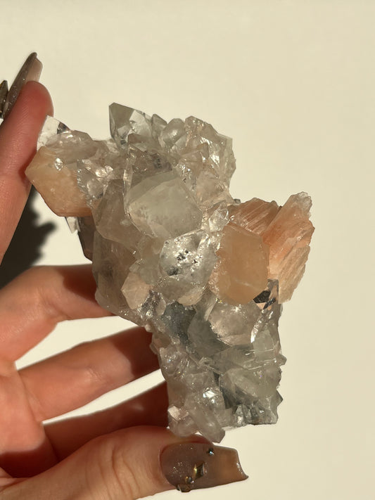 A Grade Diamond Apophyllite with Stilbite & Druzy Chalcedony #A