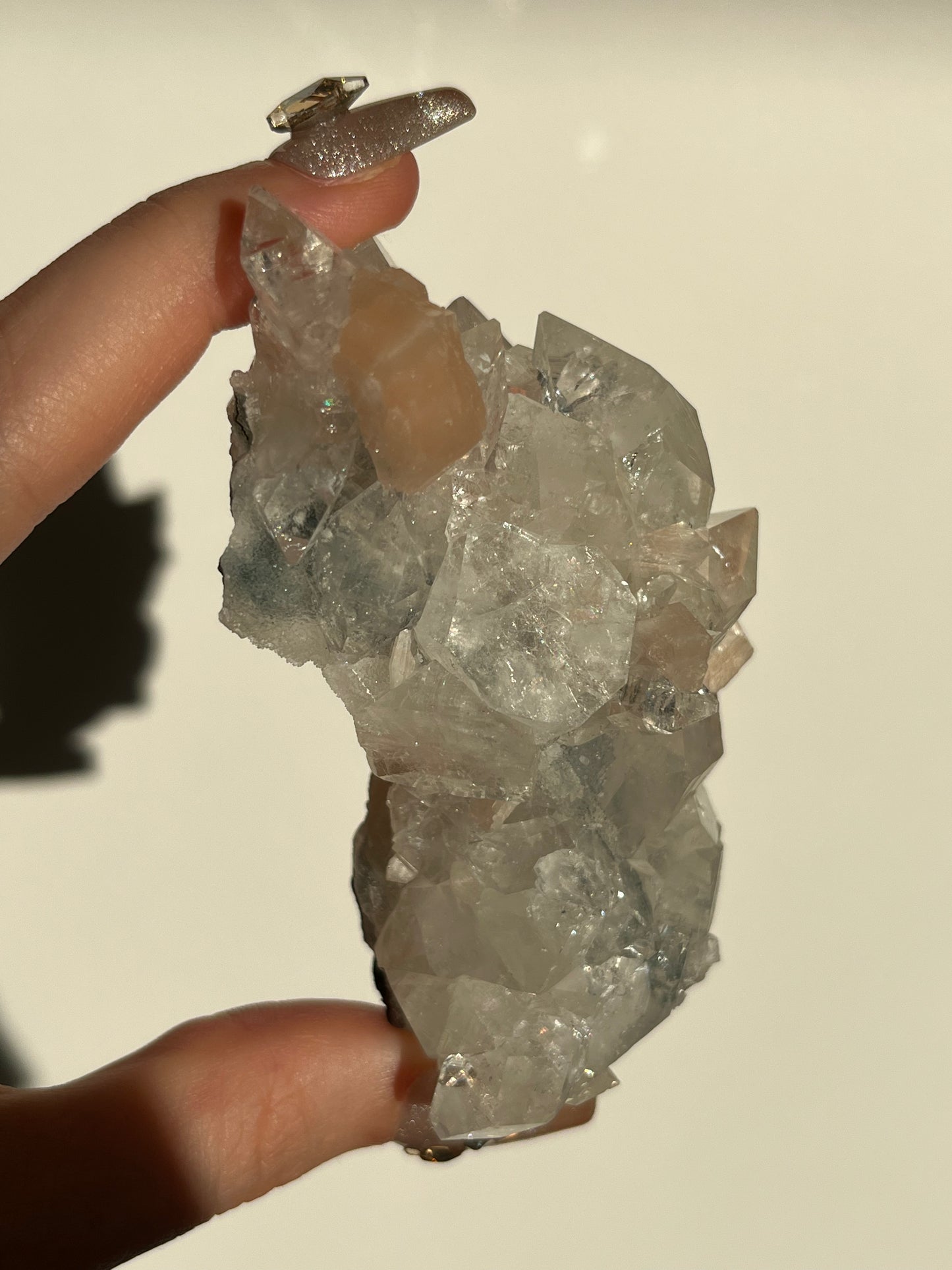 A Grade Diamond Apophyllite with Stilbite & Druzy Chalcedony #A