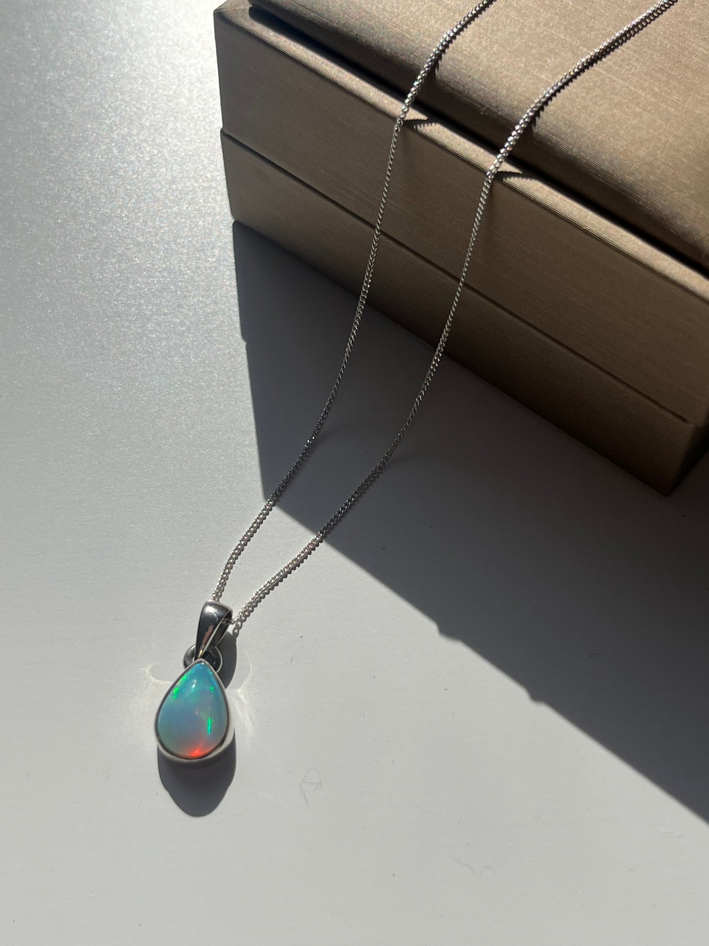 A Grade Ethiopian Opal Sterling Silver Pendant & Chain #B