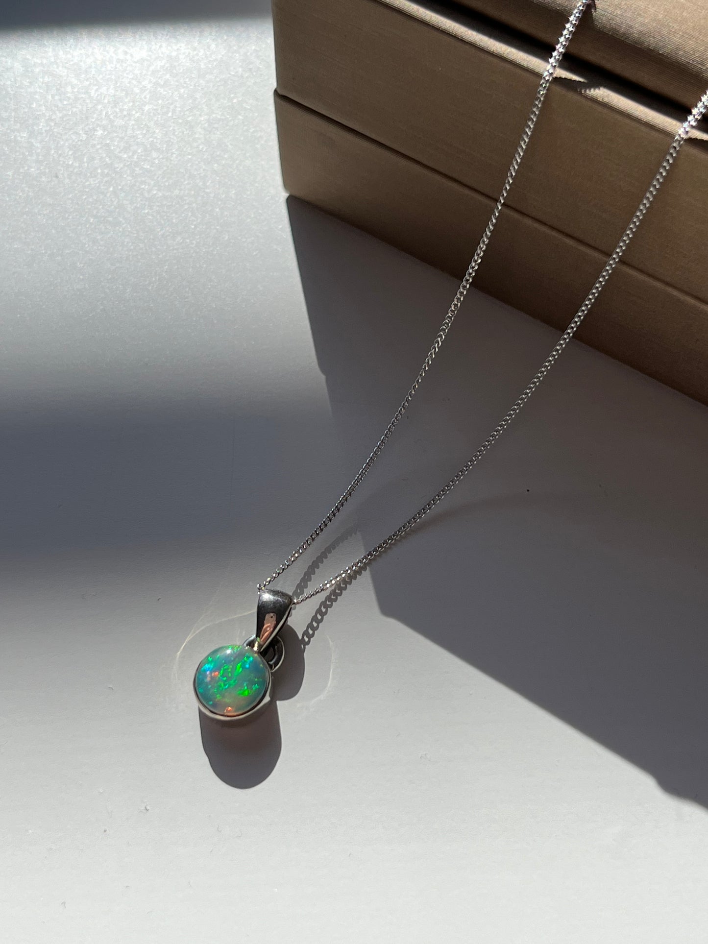 A Grade Ethiopian Opal Sterling Silver Pendant & Chain #E