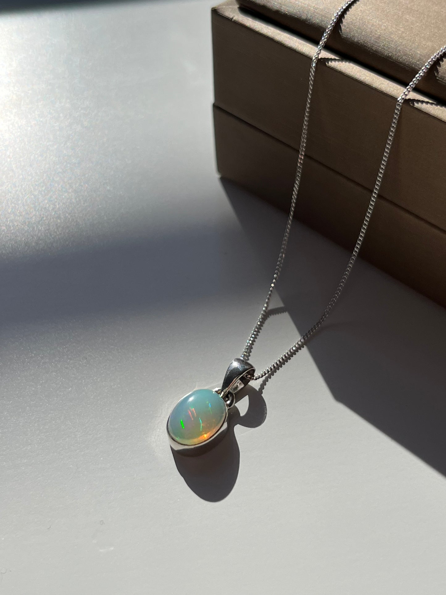 A Grade Ethiopian Opal Sterling Silver Pendant & Chain #F