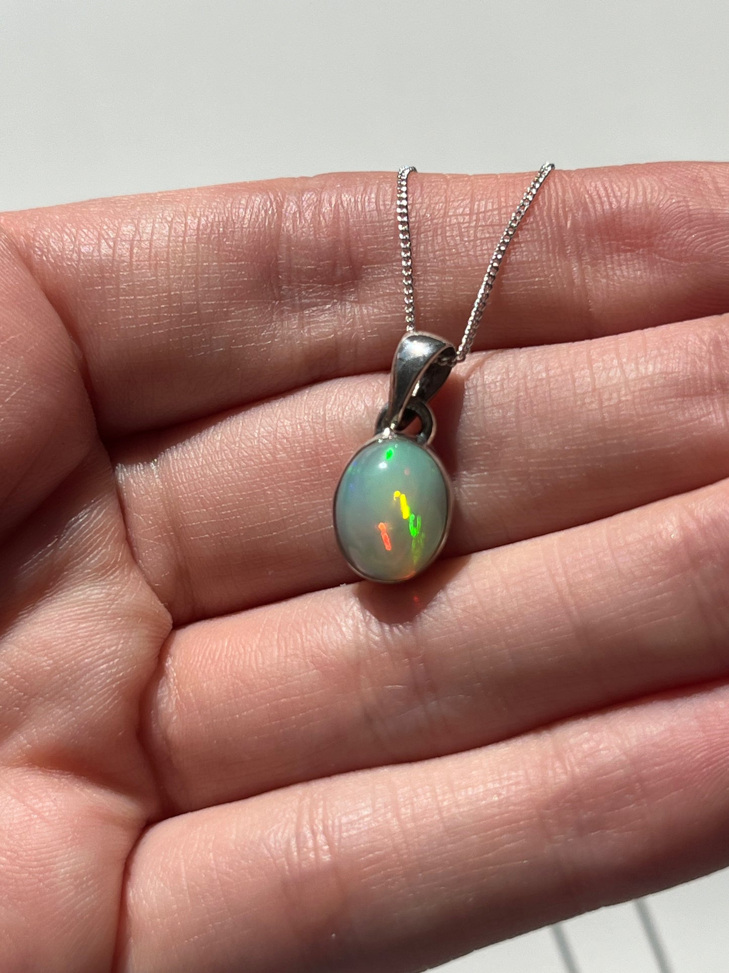 A Grade Ethiopian Opal Sterling Silver Pendant & Chain #F