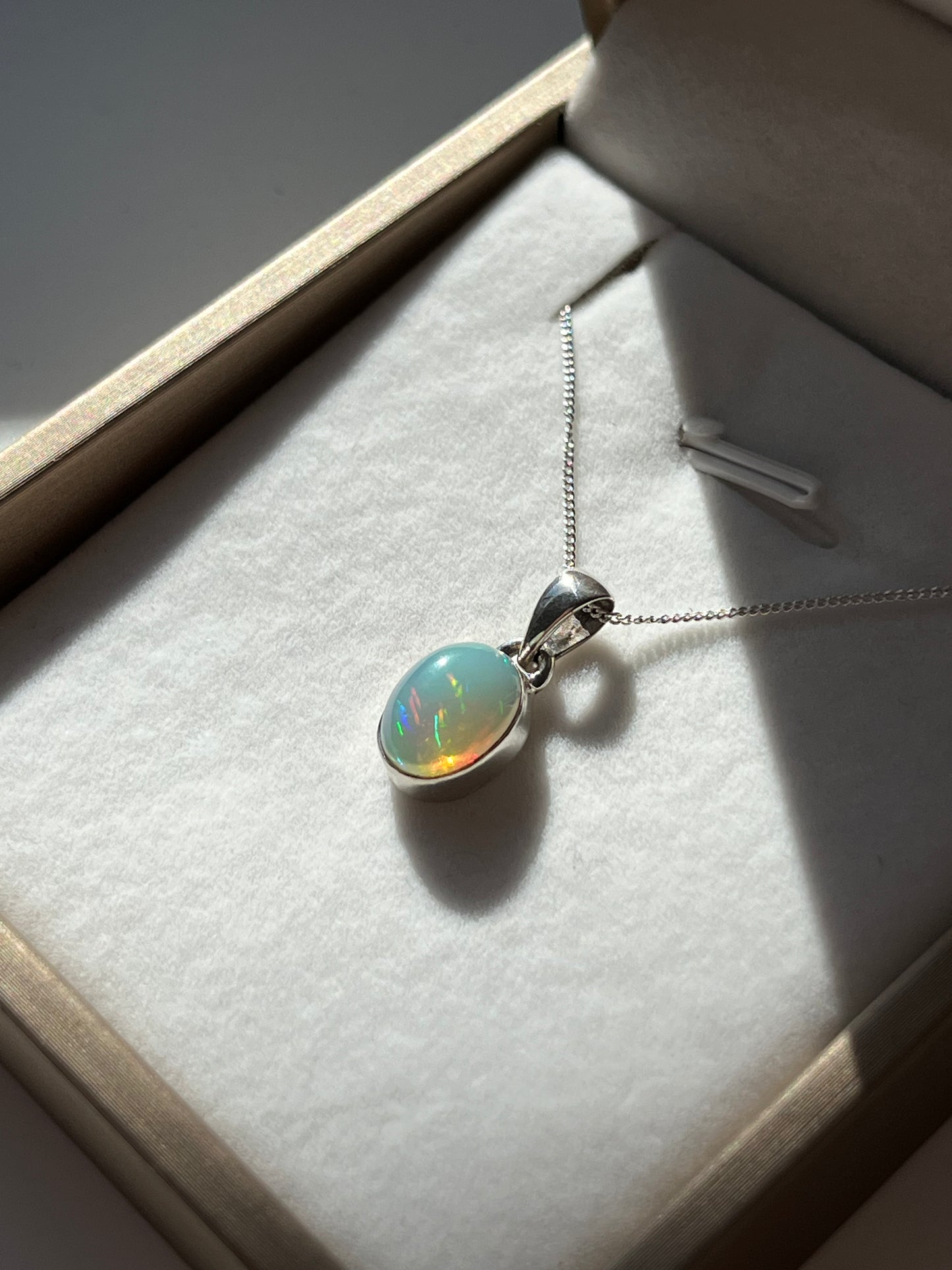 A Grade Ethiopian Opal Sterling Silver Pendant & Chain #F