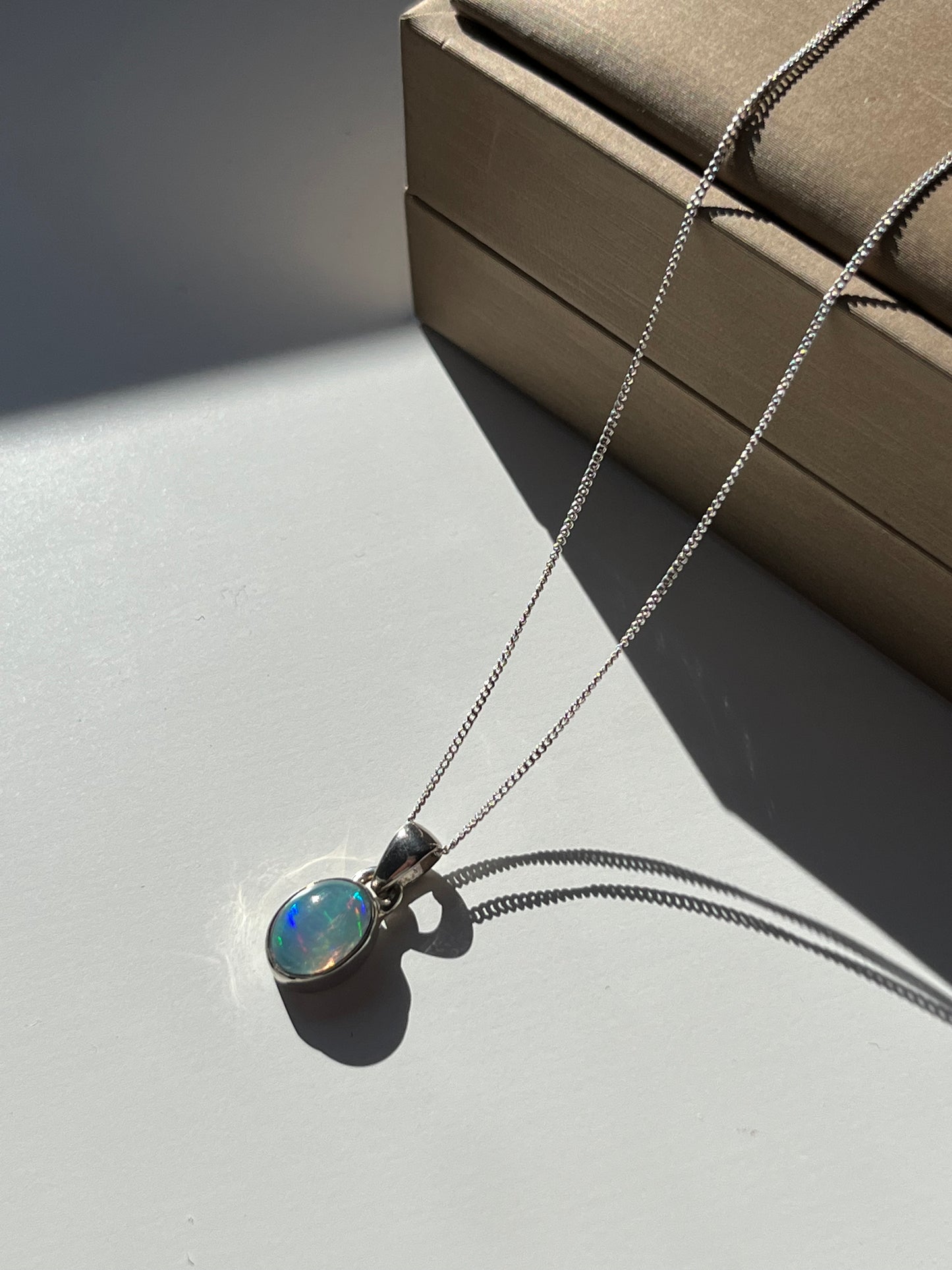 A Grade Ethiopian Opal Sterling Silver Pendant & Chain #H