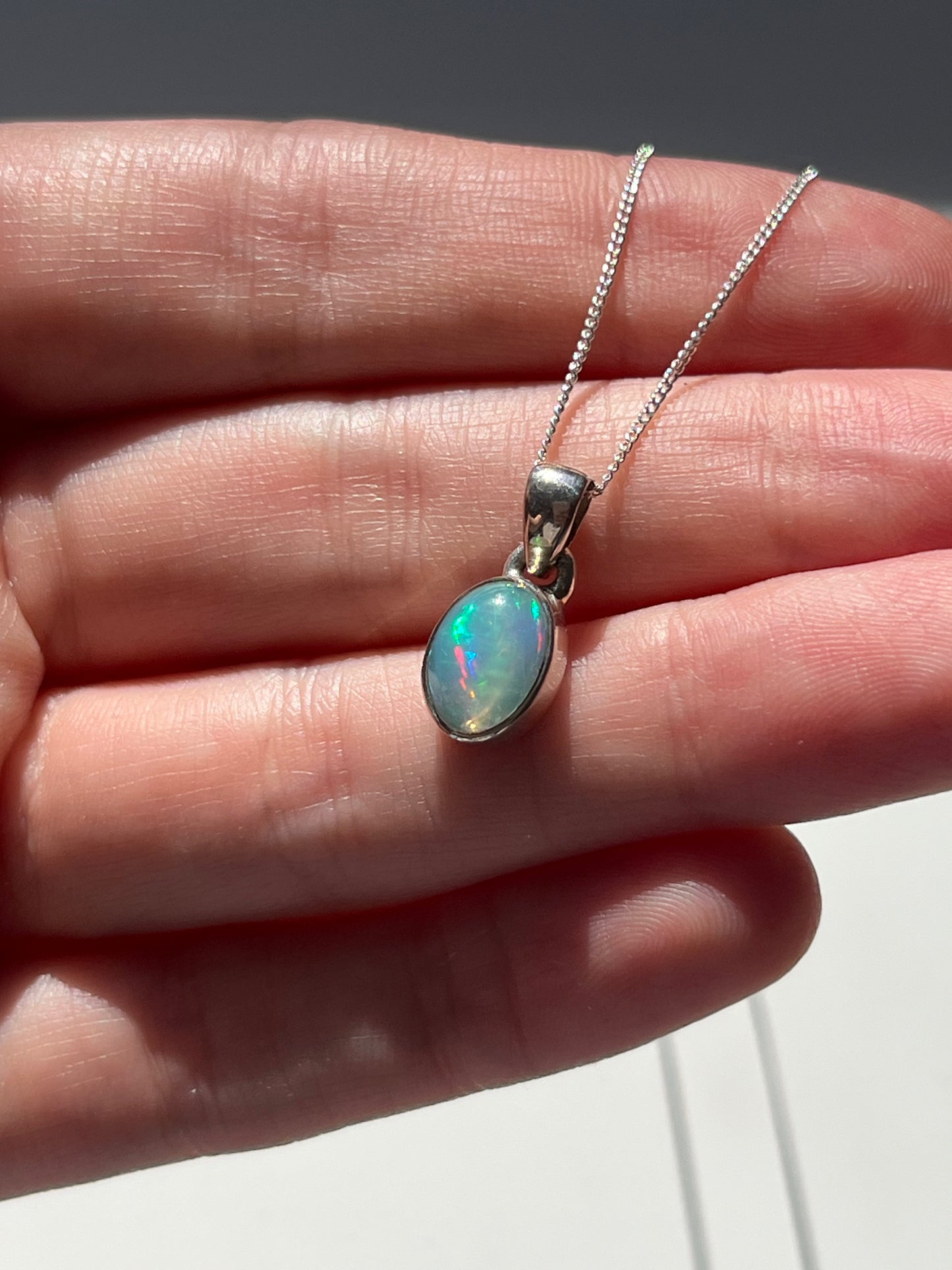 A Grade Ethiopian Opal Sterling Silver Pendant & Chain #H