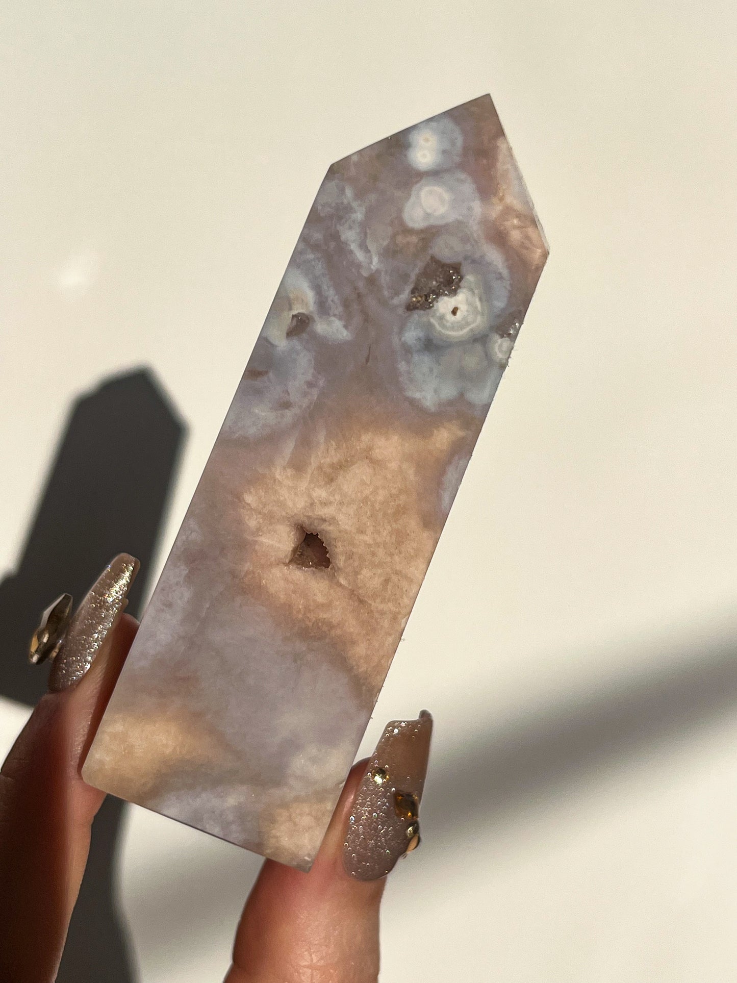 A Grade Pink Amethyst & Blue Chalcedony Tower #J