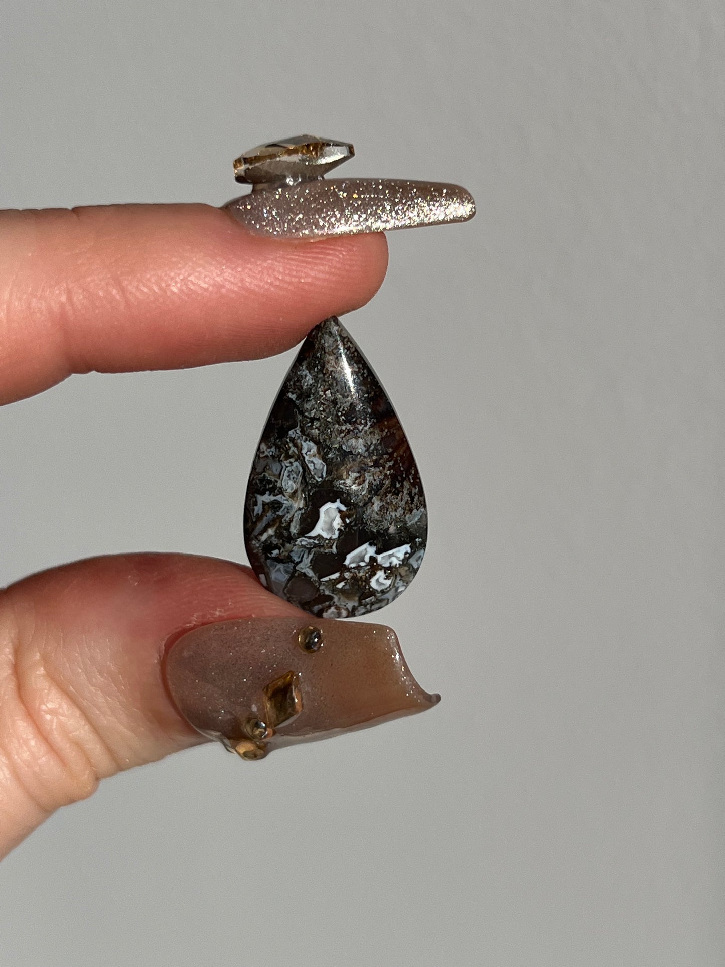 Agatised Black Petrified Wood and Marcasite Cabochon (You Choose)