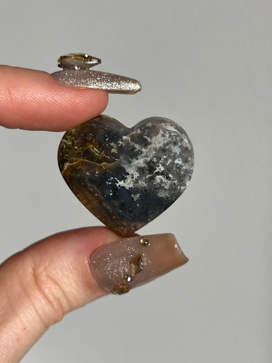 Agatised Petrified Wood and Marcasite Mini Heart Carving (You Choose)
