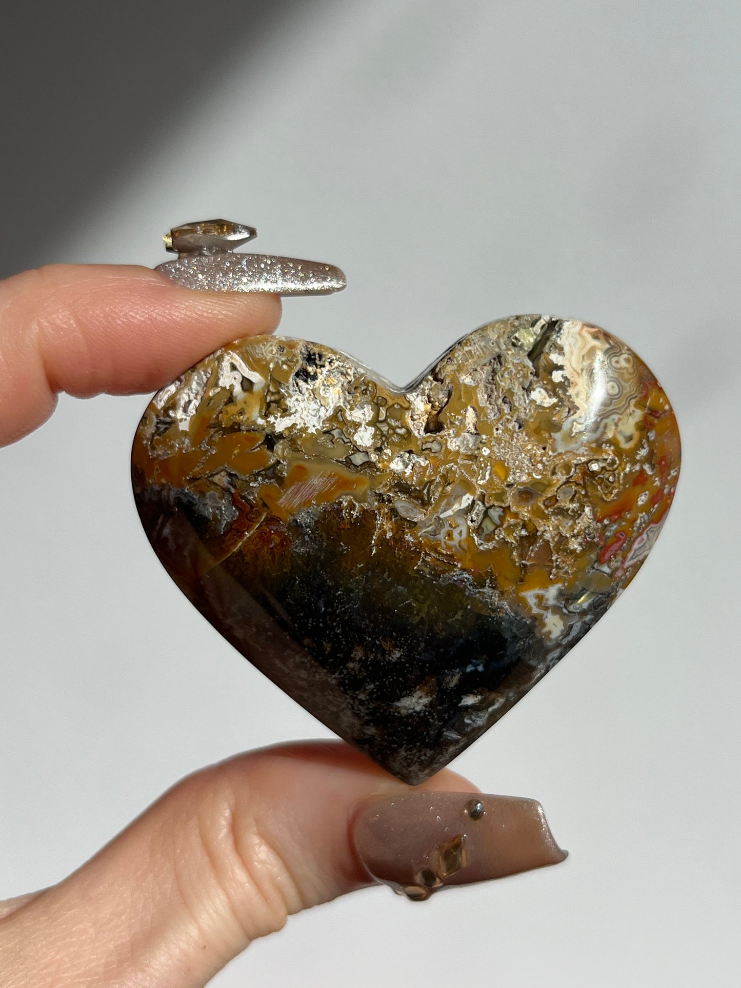 Agatised Petrified Wood Puffy Heart Carving A