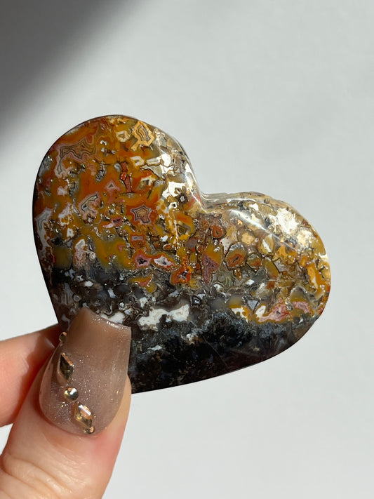 Agatised Petrified Wood Puffy Heart Carving A
