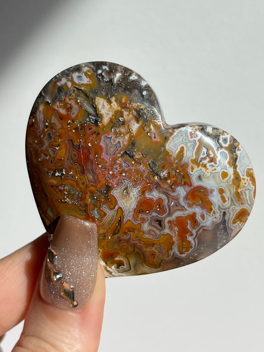 Agatised Petrified Wood Puffy Heart Carving B
