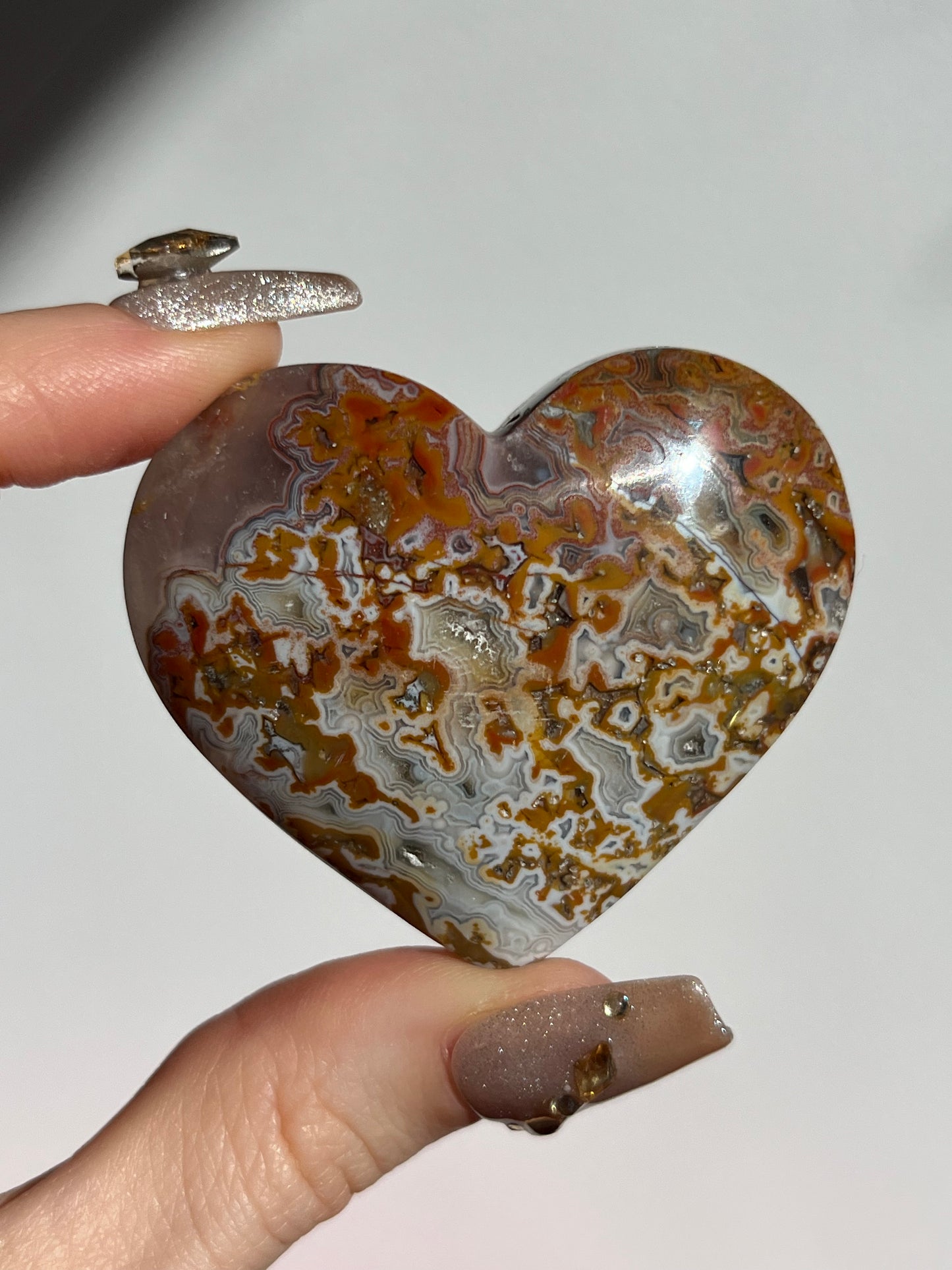 Agatised Petrified Wood Puffy Heart Carving D