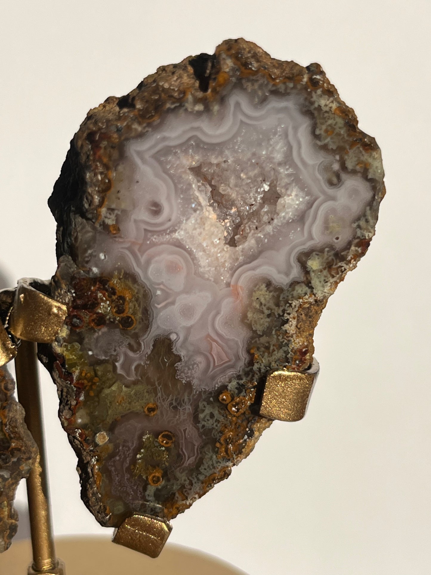 “The Garden of Paradise” Agua Nueva with Green Moss Inclusions Butterfly Pair on Stand