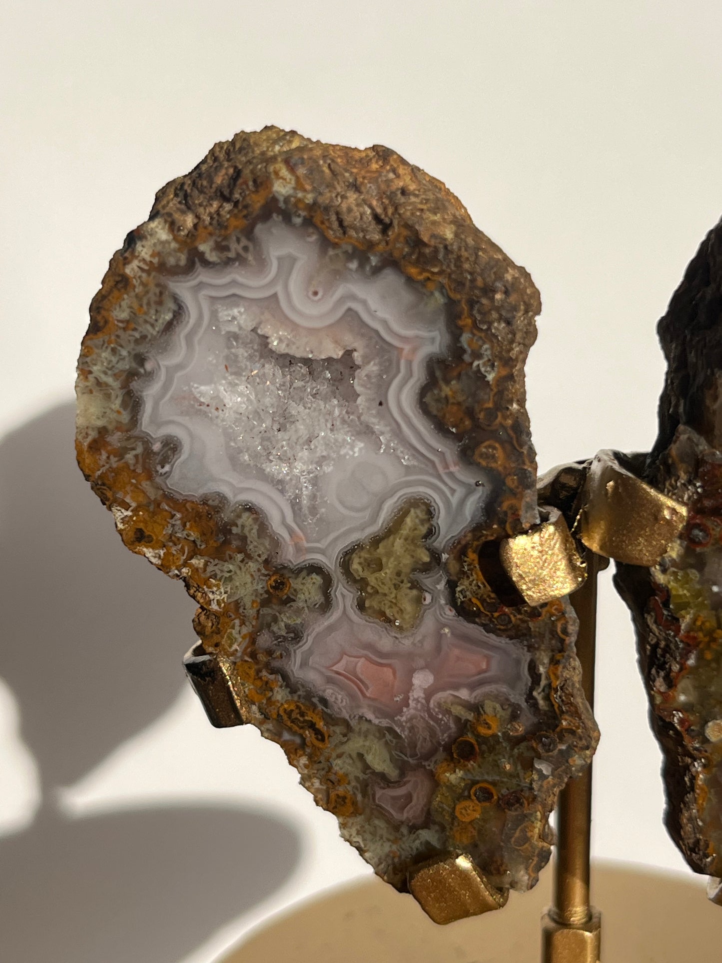 “The Garden of Paradise” Agua Nueva with Green Moss Inclusions Butterfly Pair on Stand