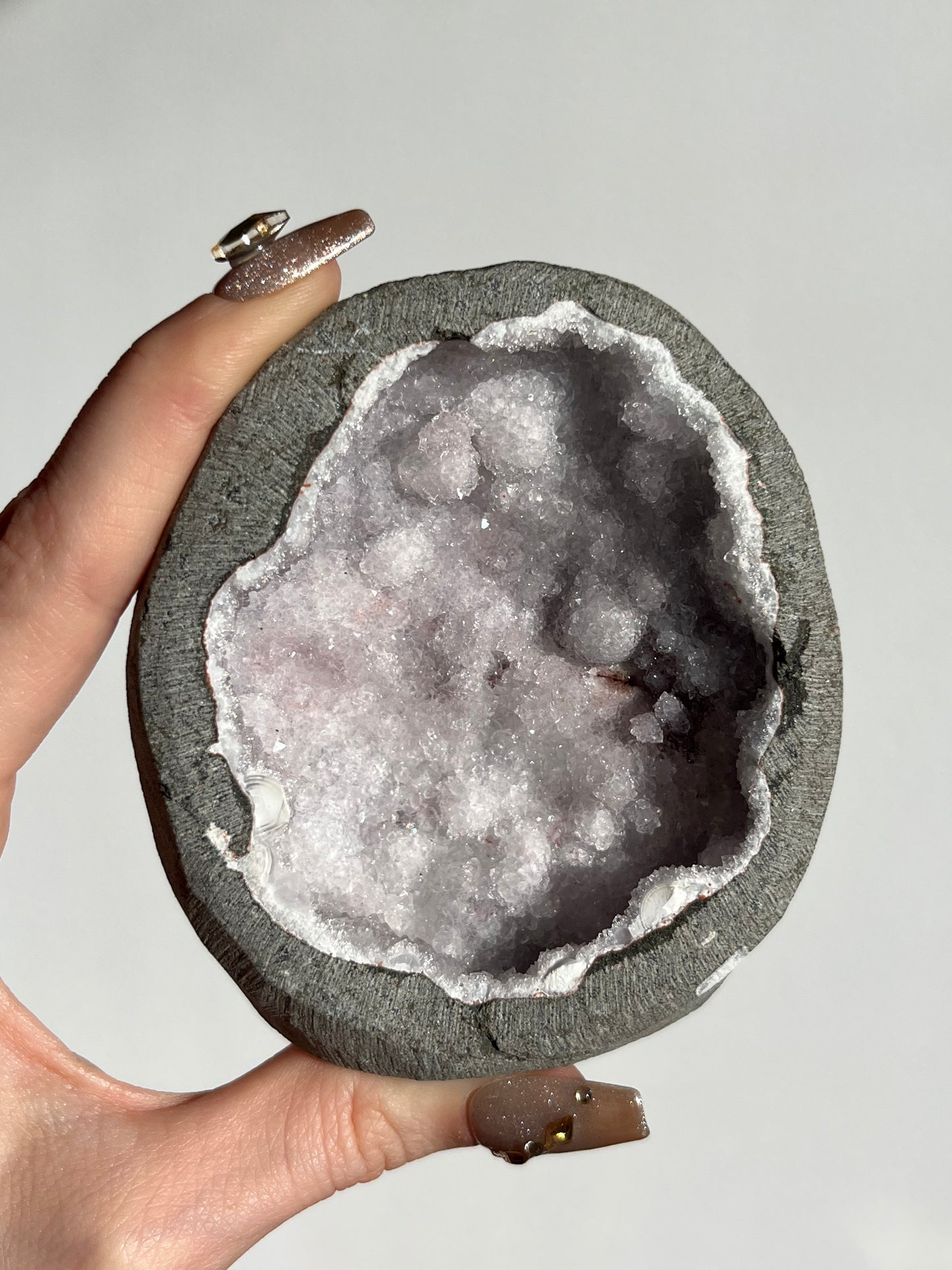 Amethyst and Chalcedony Geode Cave in Basalt A