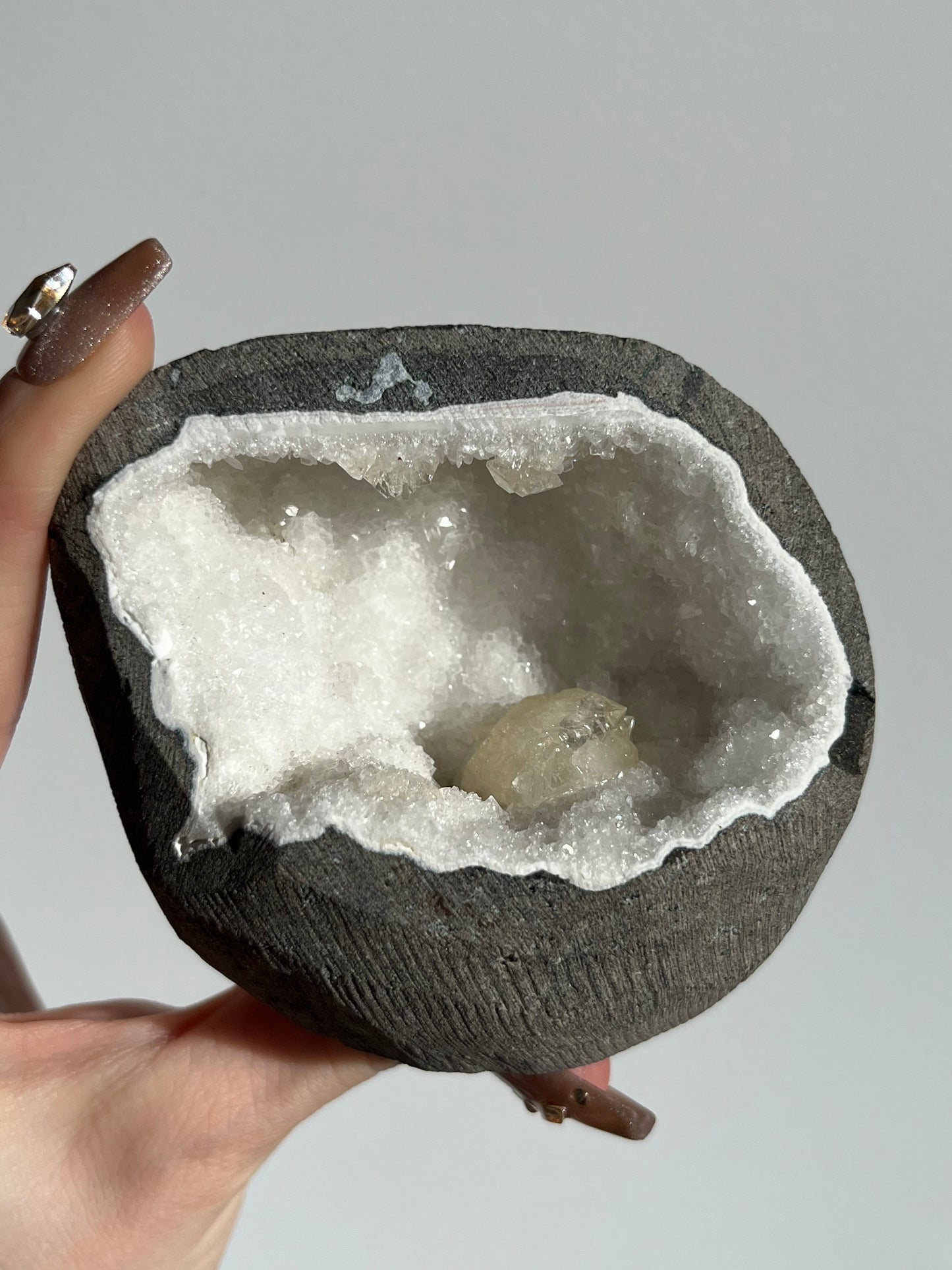 Apophyllite Geode Cave in Basalt with Calcite B