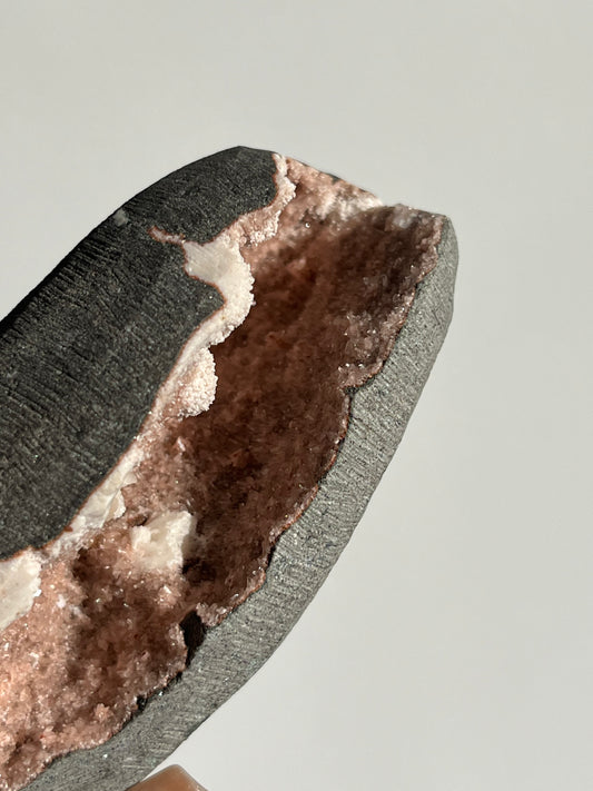 Red Heulandite Geode Cave in Basalt with Calcite and Thomsonite D