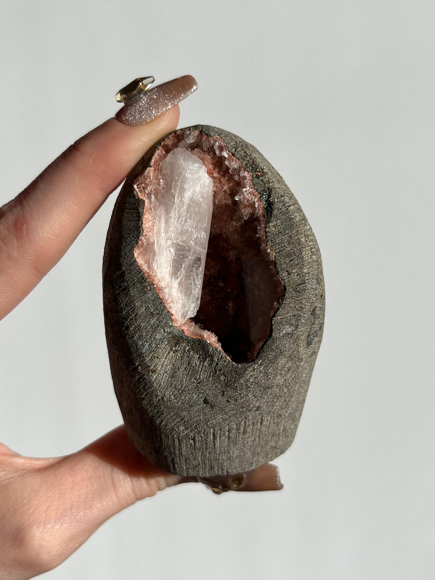 Red Heulandite Geode Cave in Basalt with Stilbite E
