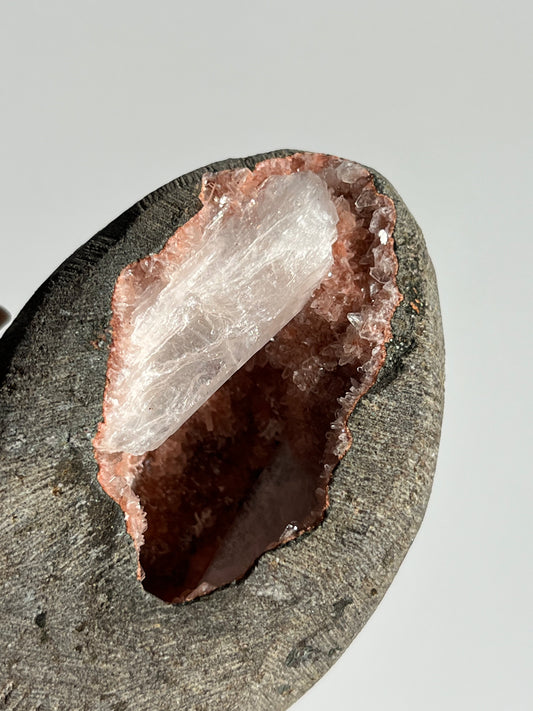 Red Heulandite Geode Cave in Basalt with Stilbite E