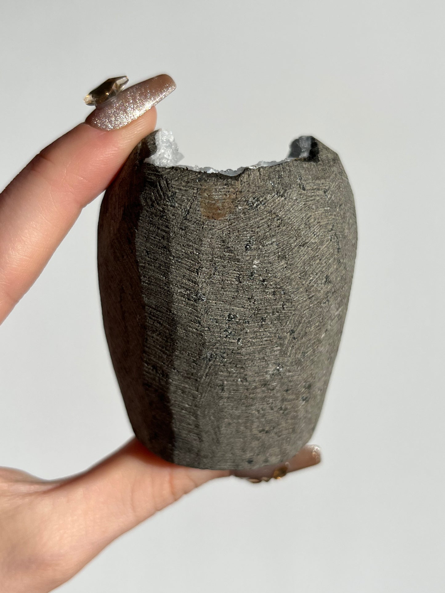Blue Chalcedony Geode Cave in Basalt with Stilbite F