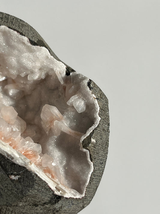 Peach Stilbite & Chalcedony Geode Cave in Basalt G