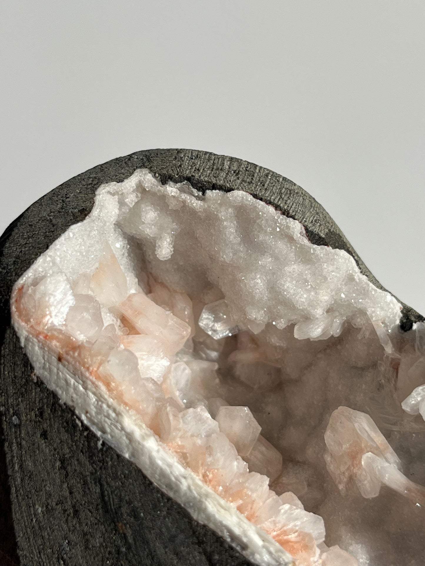Peach Stilbite & Chalcedony Geode Cave in Basalt G