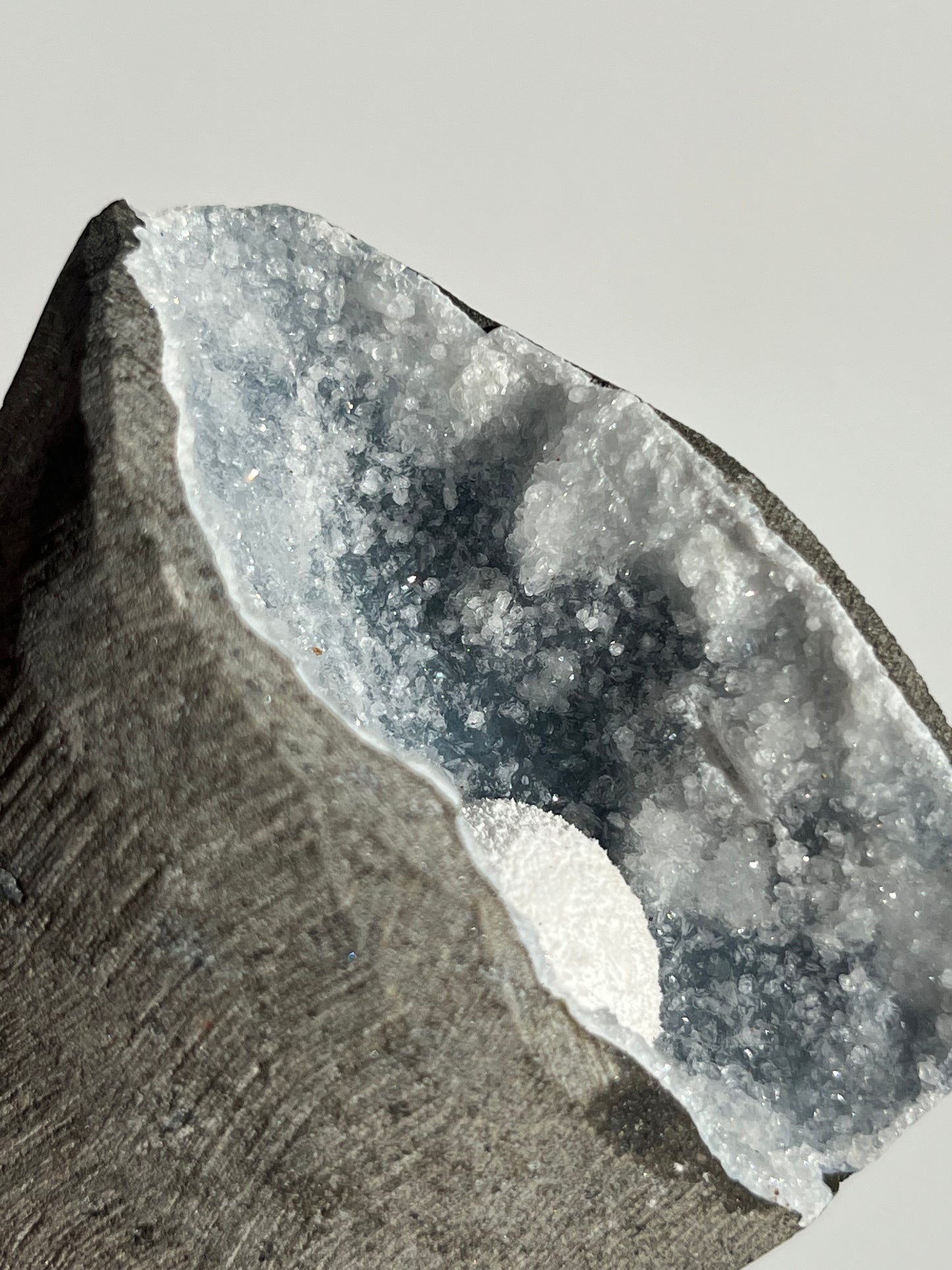 Blue Chalcedony with Mordenite Geode Cave in Basalt I