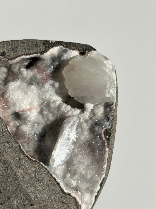 Pink Chalcedony with Stilbite and Apophyllite Geode Cave in Basalt J